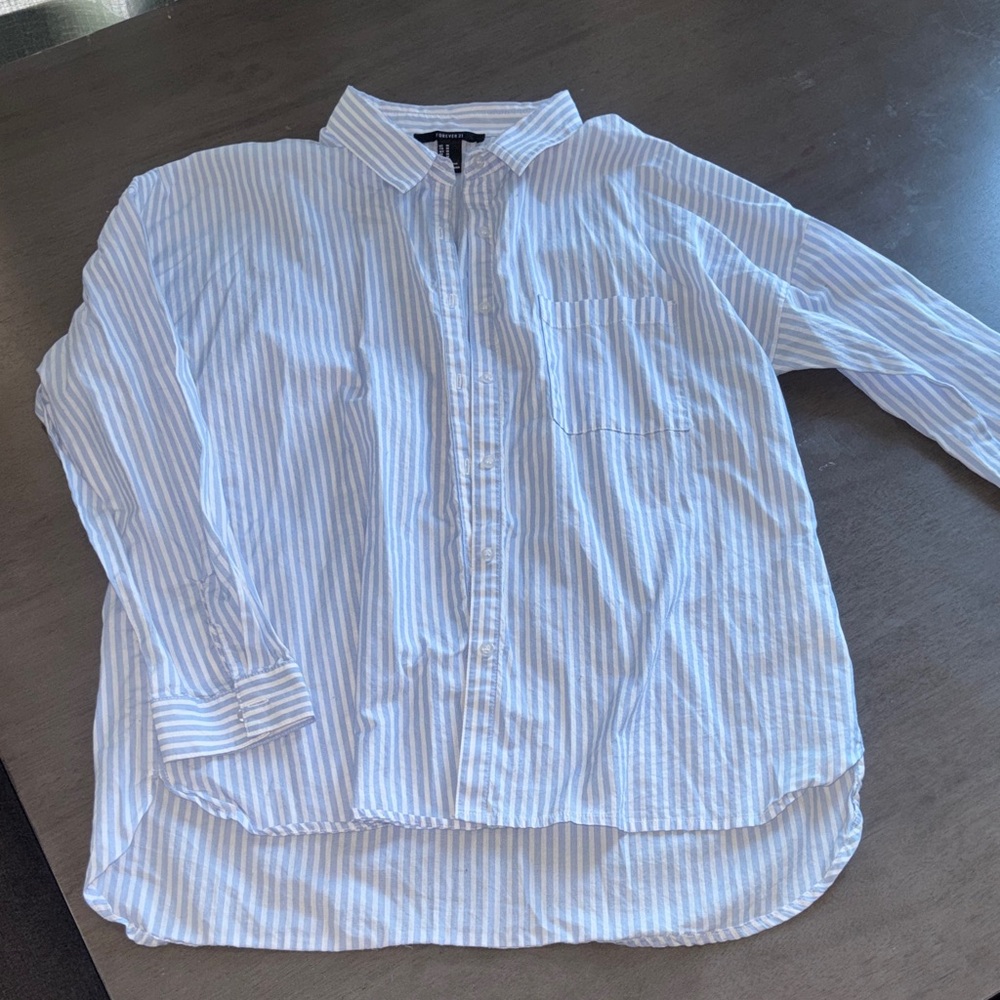 Forever 21 Blue and White Striped Button Down Shirt